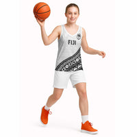 Custom Fijian Rugby Basketball Jersey Tapa Pattern and Palm Tree Tribal