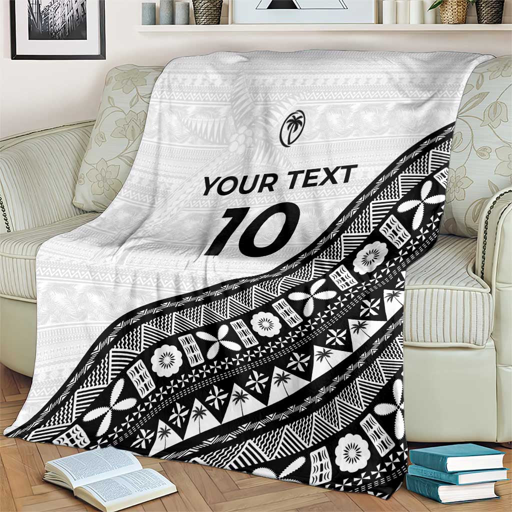 Custom Fijian Rugby Blanket Tapa Pattern and Palm Tree Tribal