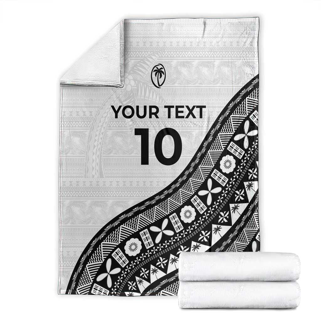 Custom Fijian Rugby Blanket Tapa Pattern and Palm Tree Tribal