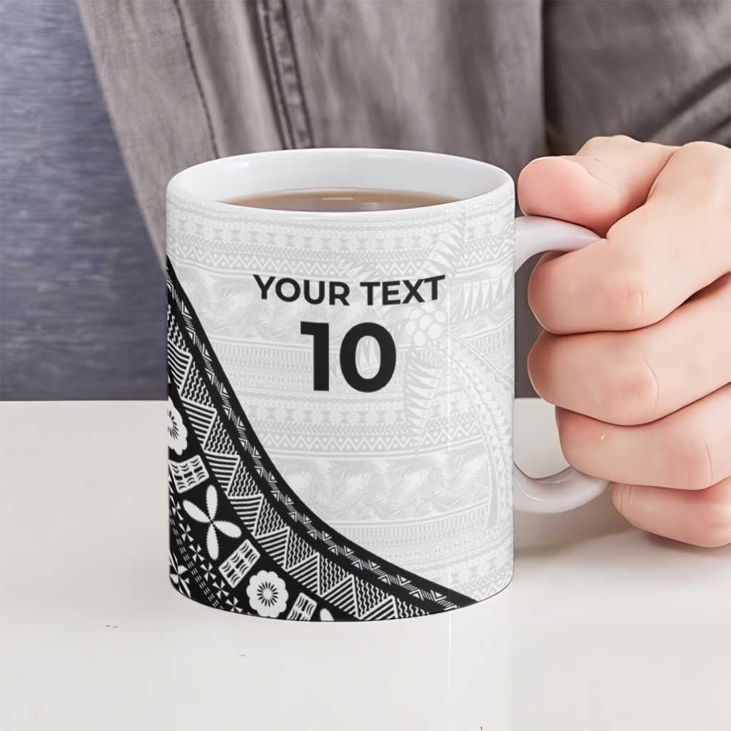 Custom Fijian Rugby Ceramic Mug Tapa Pattern and Palm Tree Tribal
