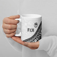 Custom Fijian Rugby Ceramic Mug Tapa Pattern and Palm Tree Tribal