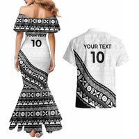 Custom Fijian Rugby Couples Matching Mermaid Dress and Hawaiian Shirt Tapa Pattern and Palm Tree Tribal