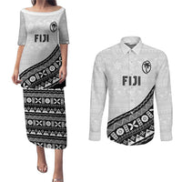 Custom Fijian Rugby Couples Matching Puletasi and Long Sleeve Button Shirt Tapa Pattern and Palm Tree Tribal