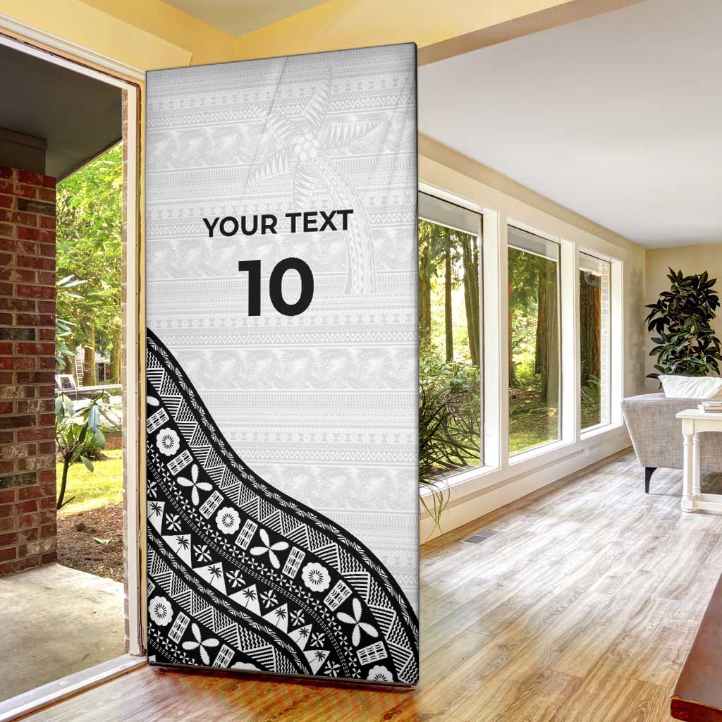 Custom Fijian Rugby Door Cover Tapa Pattern and Palm Tree Tribal