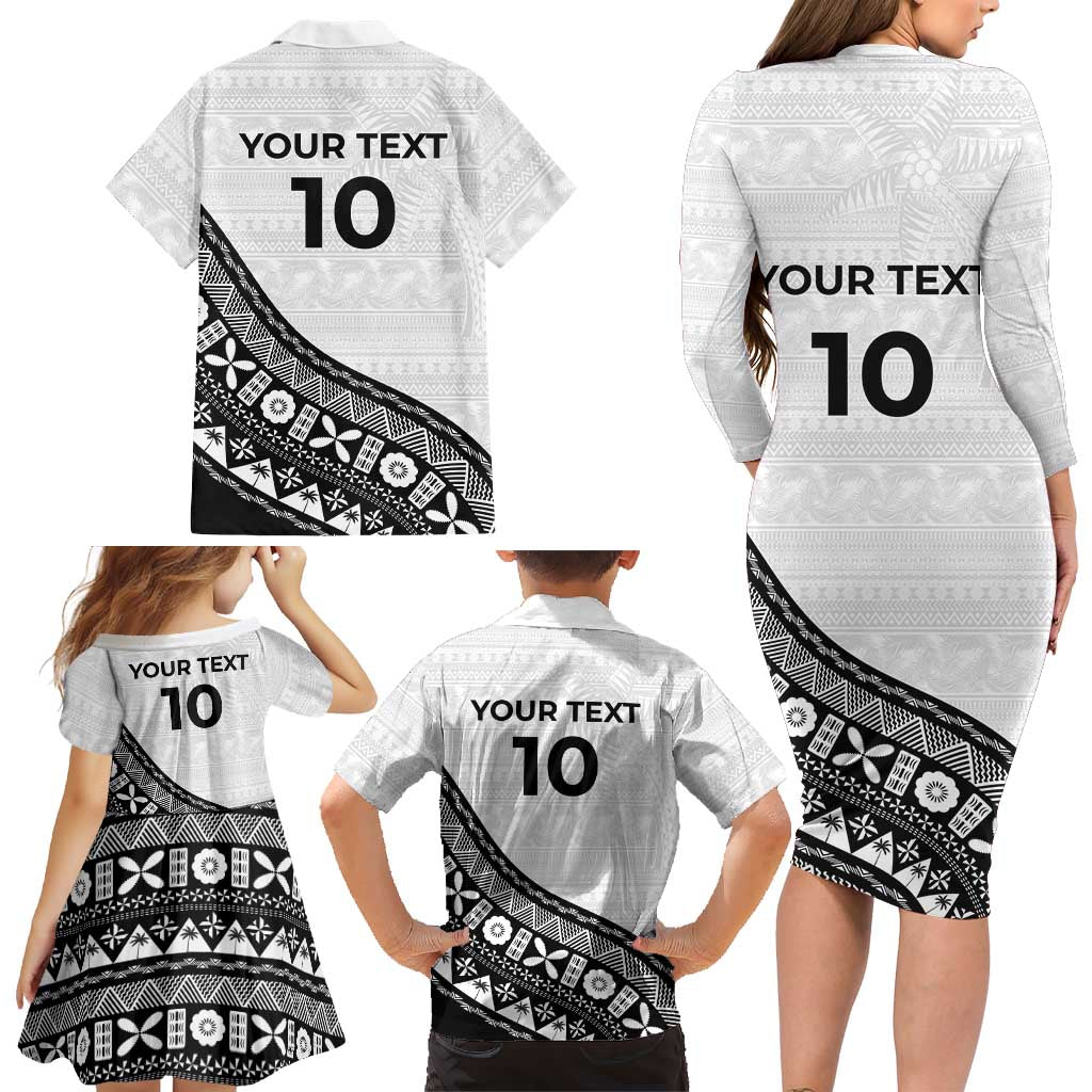 Custom Fijian Rugby Family Matching Long Sleeve Bodycon Dress and Hawaiian Shirt Tapa Pattern and Palm Tree Tribal