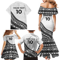 Custom Fijian Rugby Family Matching Mermaid Dress and Hawaiian Shirt Tapa Pattern and Palm Tree Tribal