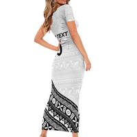 Custom Fijian Rugby Family Matching Short Sleeve Bodycon Dress and Hawaiian Shirt Tapa Pattern and Palm Tree Tribal