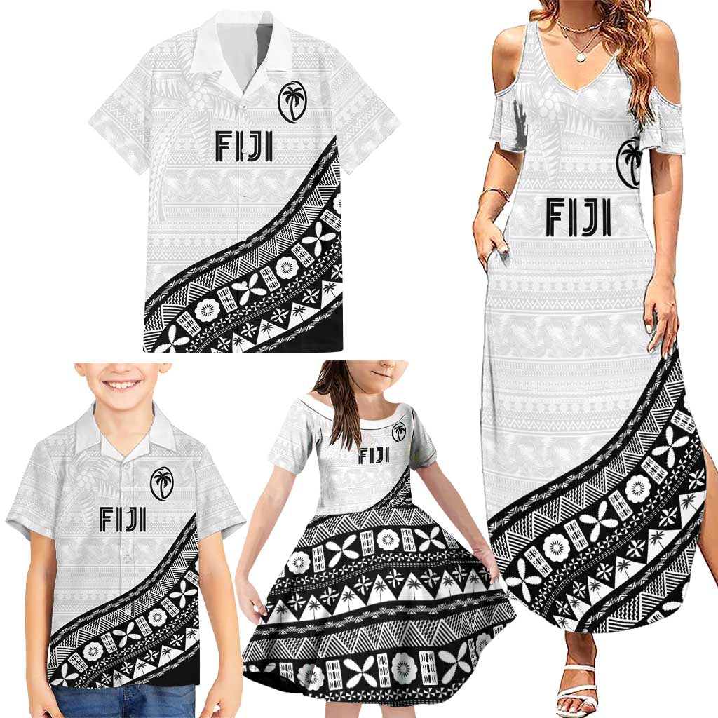Custom Fijian Rugby Family Matching Summer Maxi Dress and Hawaiian Shirt Tapa Pattern and Palm Tree Tribal