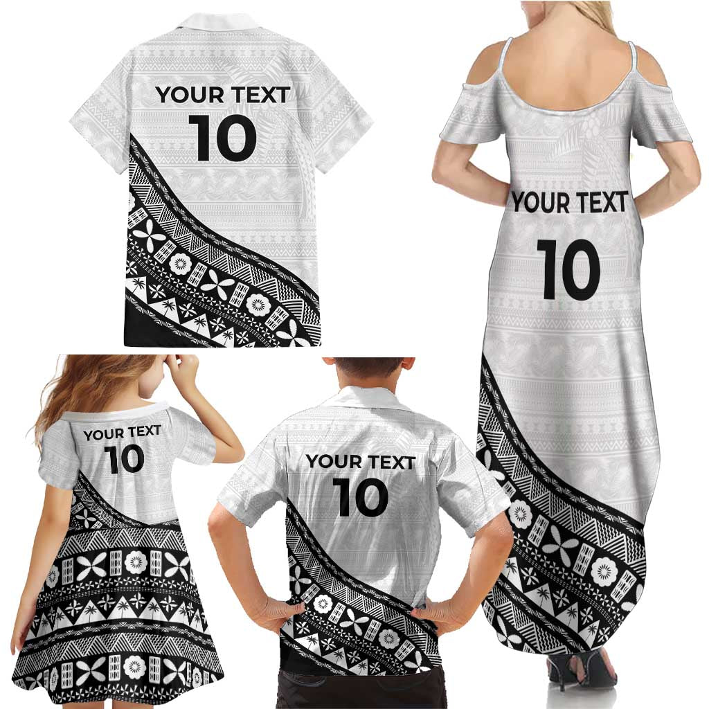 Custom Fijian Rugby Family Matching Summer Maxi Dress and Hawaiian Shirt Tapa Pattern and Palm Tree Tribal