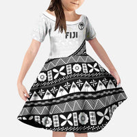 Custom Fijian Rugby Family Matching Tank Maxi Dress and Hawaiian Shirt Tapa Pattern and Palm Tree Tribal LT03 Daughter's Dress White - Polynesian Pride