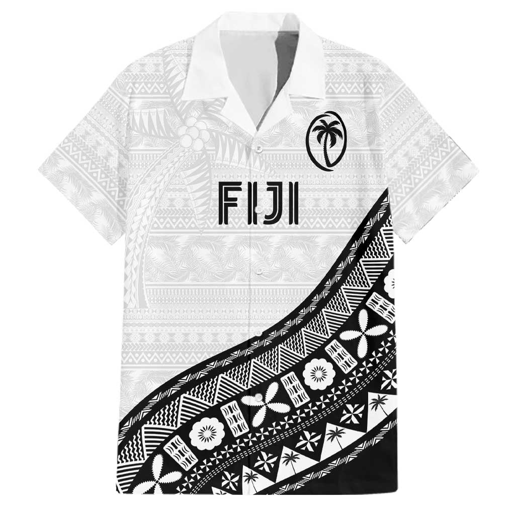 Custom Fijian Rugby Family Matching Tank Maxi Dress and Hawaiian Shirt Tapa Pattern and Palm Tree Tribal LT03 Dad's Shirt - Short Sleeve White - Polynesian Pride