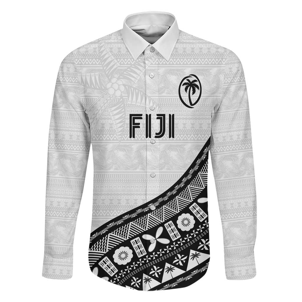Custom Fijian Rugby Family Matching Tank Maxi Dress and Hawaiian Shirt Tapa Pattern and Palm Tree Tribal LT03 Dad's Shirt - Long Sleeve White - Polynesian Pride
