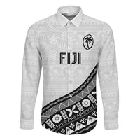 Custom Fijian Rugby Family Matching Tank Maxi Dress and Hawaiian Shirt Tapa Pattern and Palm Tree Tribal LT03 Dad's Shirt - Long Sleeve White - Polynesian Pride