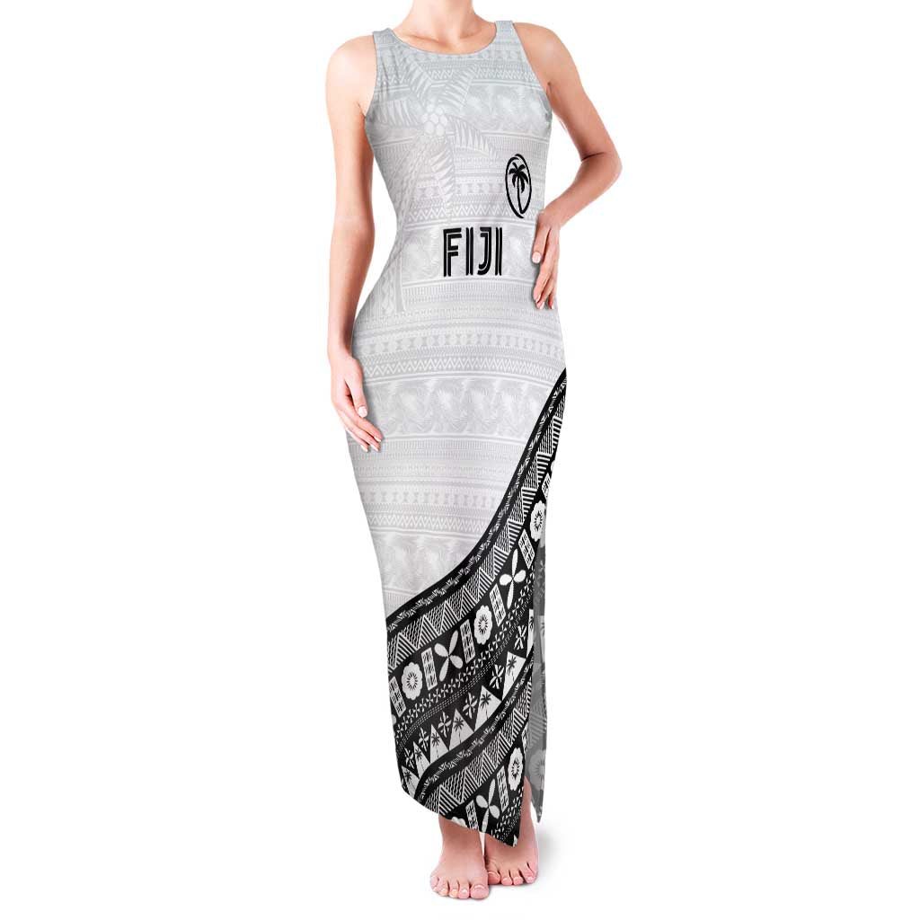 Custom Fijian Rugby Family Matching Tank Maxi Dress and Hawaiian Shirt Tapa Pattern and Palm Tree Tribal LT03 Mom's Dress White - Polynesian Pride