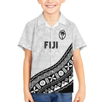 Custom Fijian Rugby Family Matching Tank Maxi Dress and Hawaiian Shirt Tapa Pattern and Palm Tree Tribal LT03 Son's Shirt White - Polynesian Pride