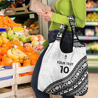 Custom Fijian Rugby Grocery Bag Tapa Pattern and Palm Tree Tribal