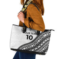 Custom Fijian Rugby Leather Tote Bag Tapa Pattern and Palm Tree Tribal LT03 White - Polynesian Pride