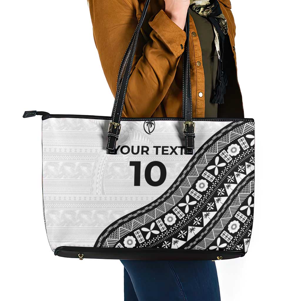 Custom Fijian Rugby Leather Tote Bag Tapa Pattern and Palm Tree Tribal LT03 - Polynesian Pride