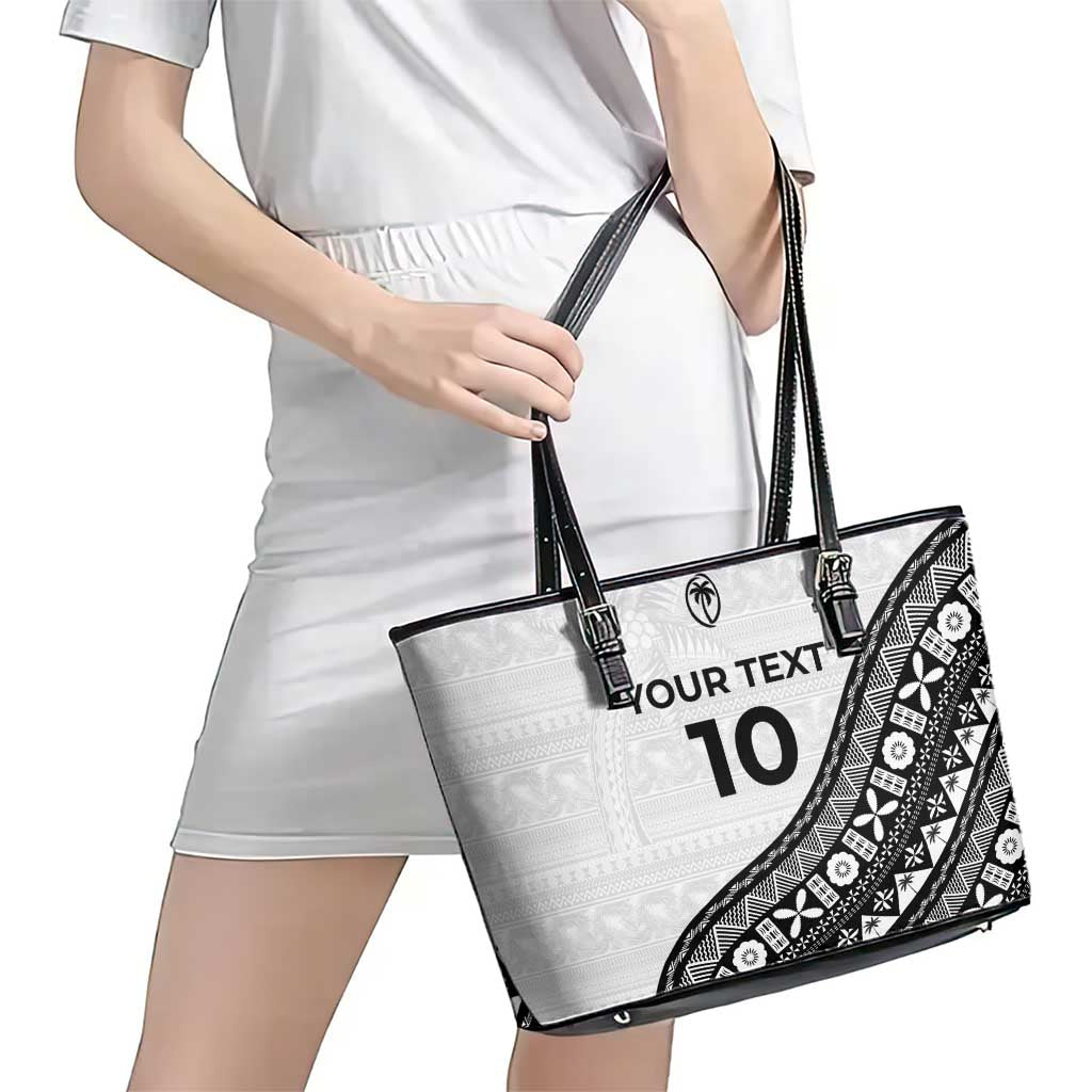 Custom Fijian Rugby Leather Tote Bag Tapa Pattern and Palm Tree Tribal LT03 - Polynesian Pride