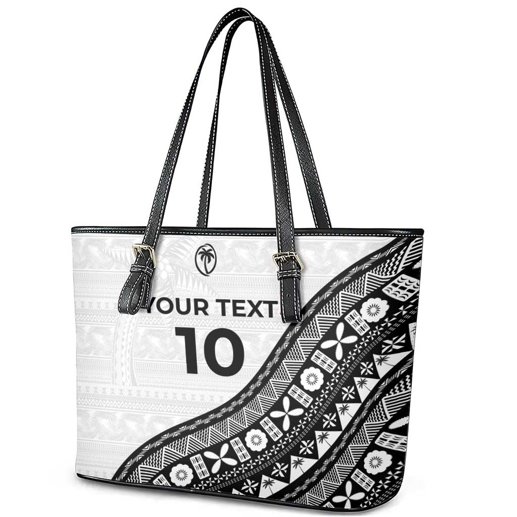 Custom Fijian Rugby Leather Tote Bag Tapa Pattern and Palm Tree Tribal LT03 - Polynesian Pride