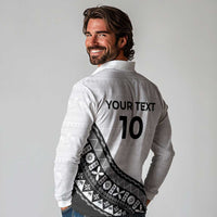 Custom Fijian Rugby Long Sleeve Polo Shirt Tapa Pattern and Palm Tree Tribal