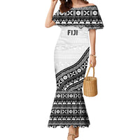 Custom Fijian Rugby Mermaid Dress Tapa Pattern and Palm Tree Tribal LT03 Women White - Polynesian Pride