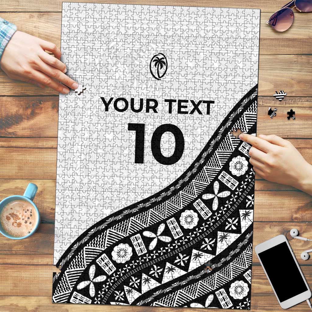 Custom Fijian Rugby Puzzle Tapa Pattern and Palm Tree Tribal