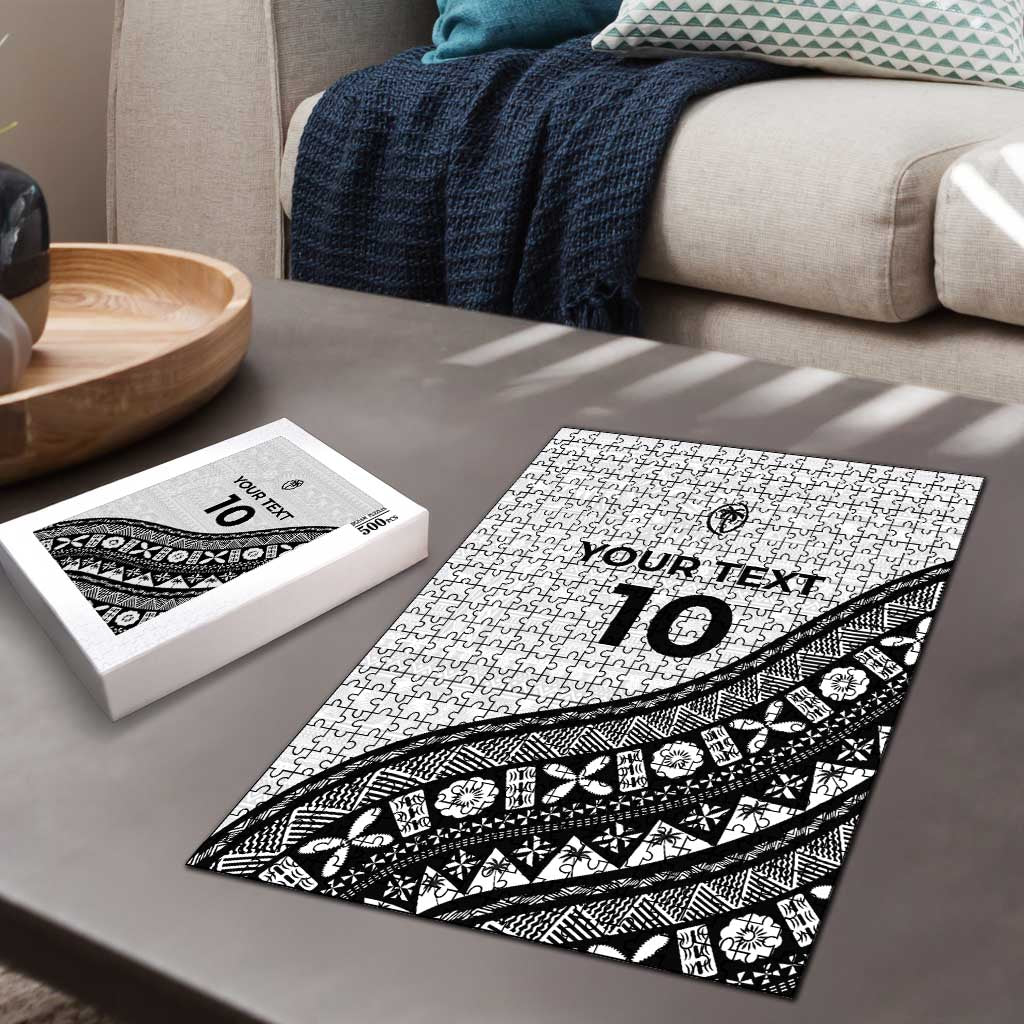 Custom Fijian Rugby Puzzle Tapa Pattern and Palm Tree Tribal