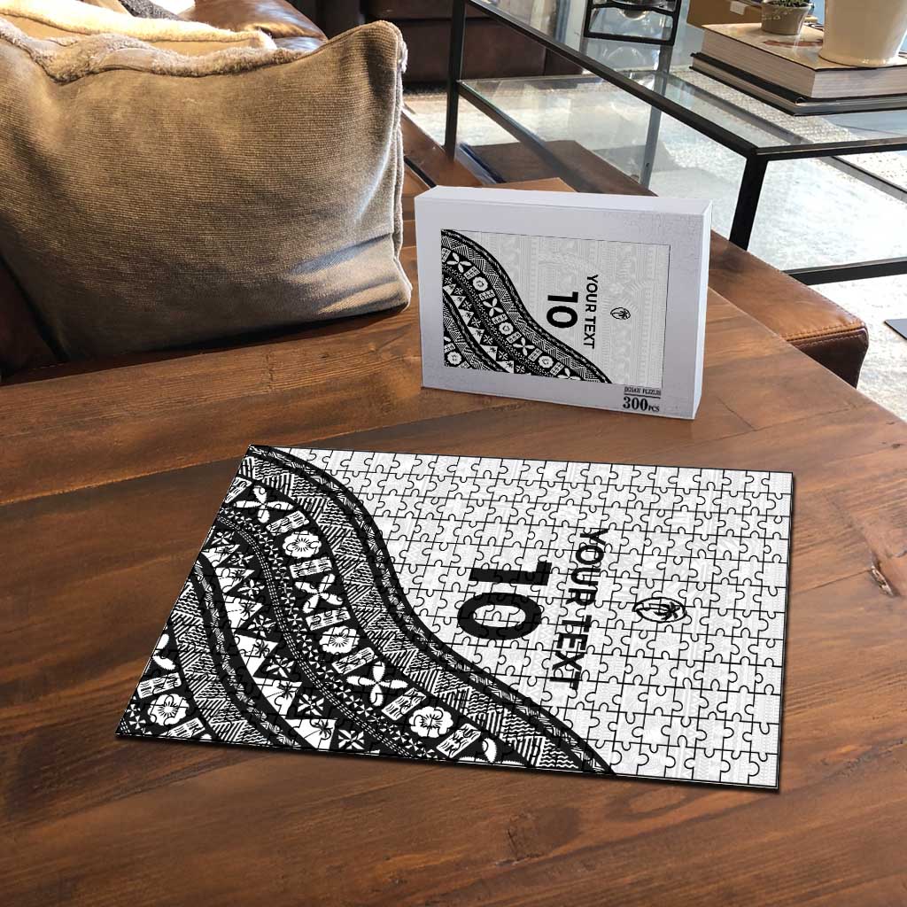 Custom Fijian Rugby Puzzle Tapa Pattern and Palm Tree Tribal