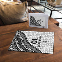 Custom Fijian Rugby Puzzle Tapa Pattern and Palm Tree Tribal