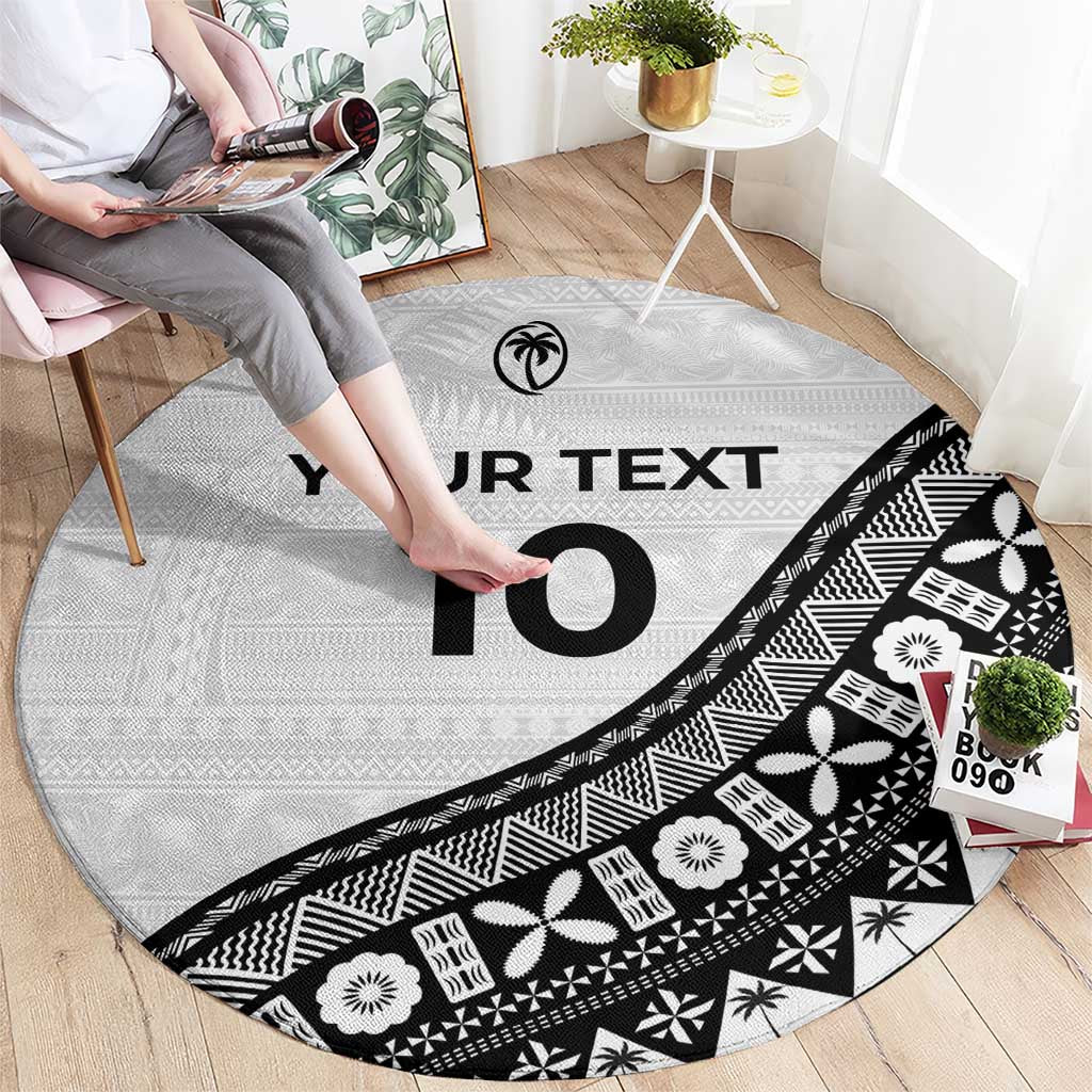 Custom Fijian Rugby Round Carpet Tapa Pattern and Palm Tree Tribal