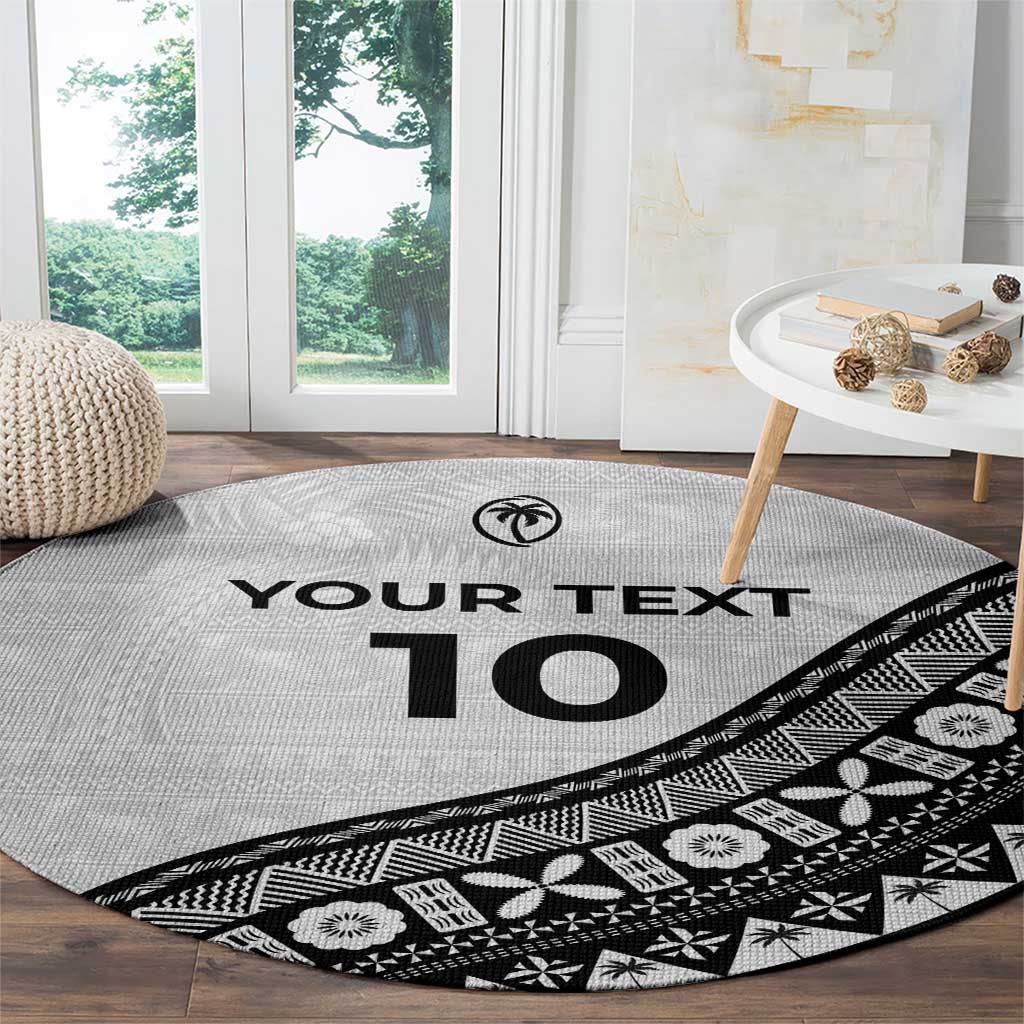 Custom Fijian Rugby Round Carpet Tapa Pattern and Palm Tree Tribal