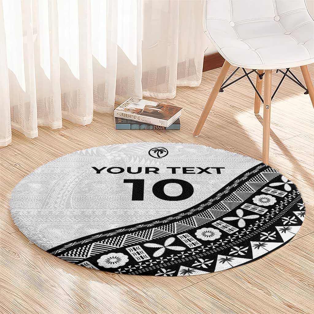 Custom Fijian Rugby Round Carpet Tapa Pattern and Palm Tree Tribal