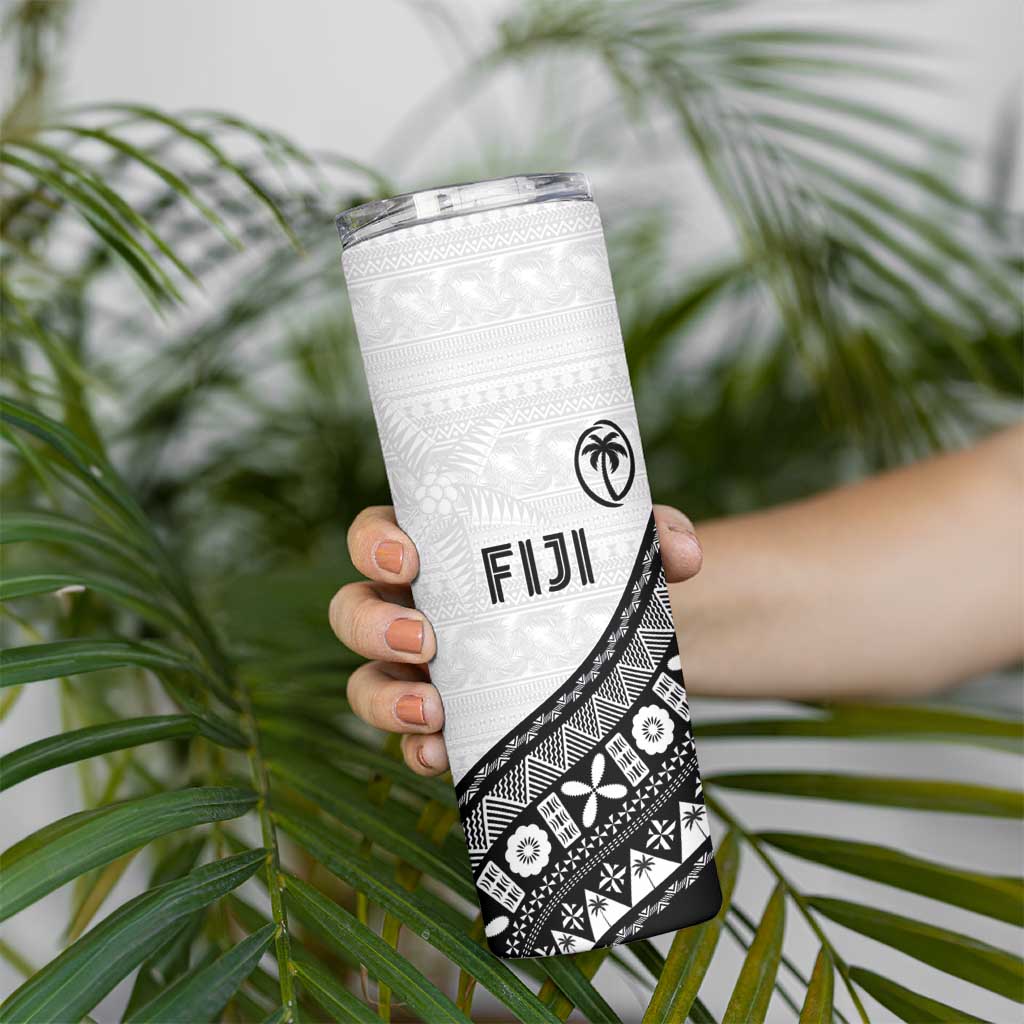 Custom Fijian Rugby Skinny Tumbler Tapa Pattern and Palm Tree Tribal