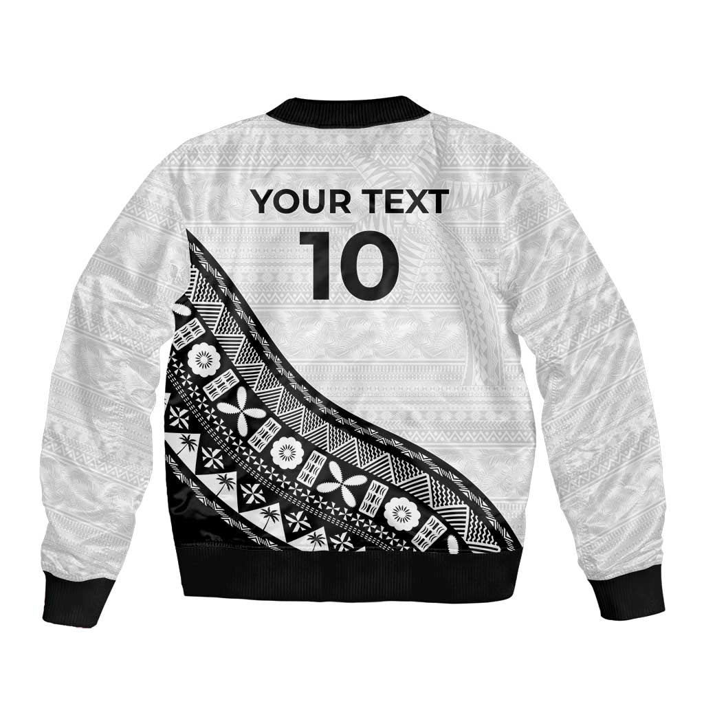 Custom Fijian Rugby Sleeve Zip Bomber Jacket Tapa Pattern and Palm Tree Tribal