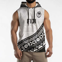 Custom Fijian Rugby Sleeveless Hoodie Tapa Pattern and Palm Tree Tribal