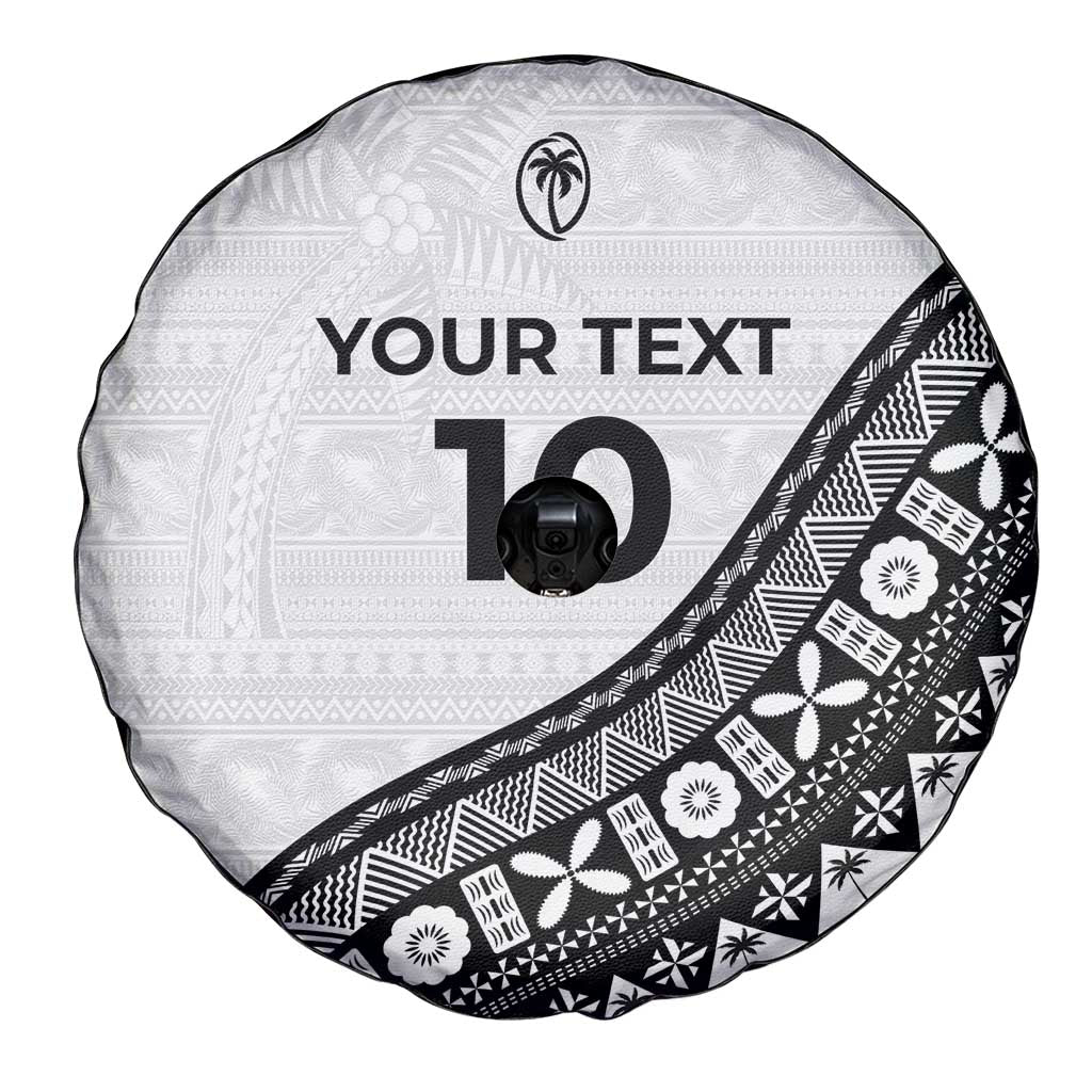 Custom Fijian Rugby Spare Tire Cover Tapa Pattern and Palm Tree Tribal