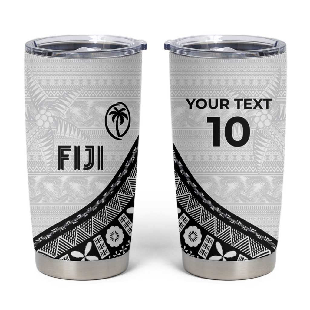 Custom Fijian Rugby Tumbler Cup Tapa Pattern and Palm Tree Tribal