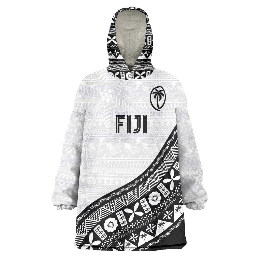 Custom Fijian Rugby Wearable Blanket Hoodie Tapa Pattern and Palm Tree Tribal