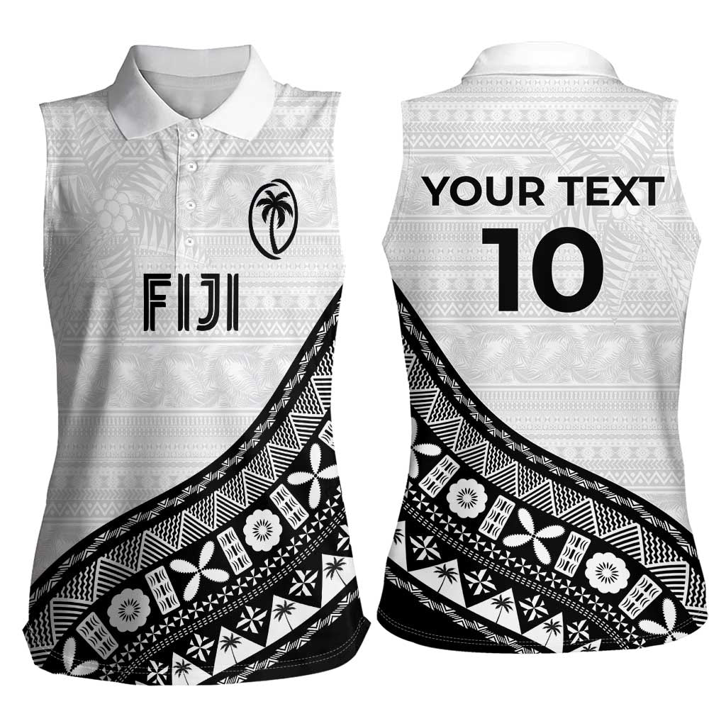 Custom Fijian Rugby Women Sleeveless Polo Shirt Tapa Pattern and Palm Tree Tribal