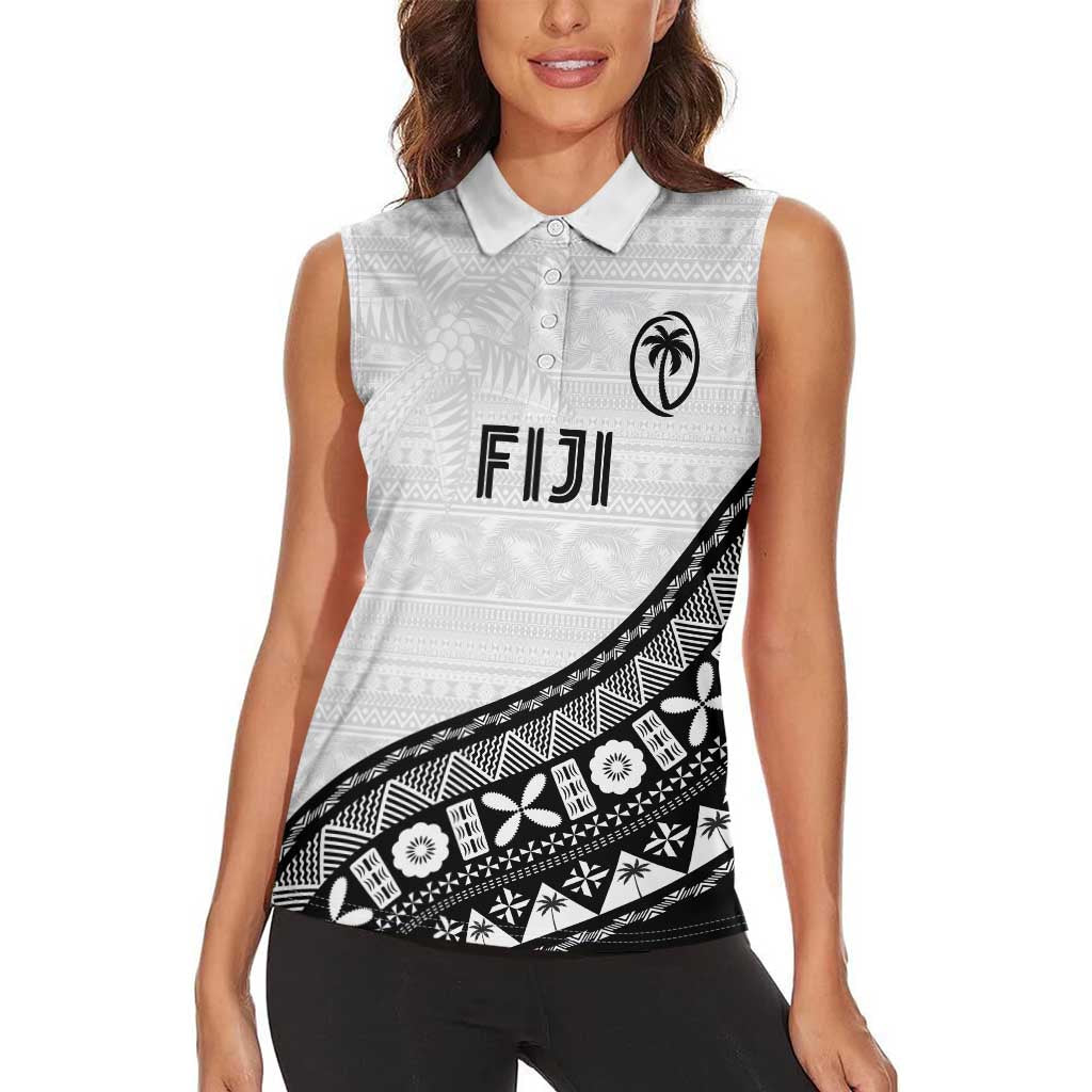 Custom Fijian Rugby Women Sleeveless Polo Shirt Tapa Pattern and Palm Tree Tribal