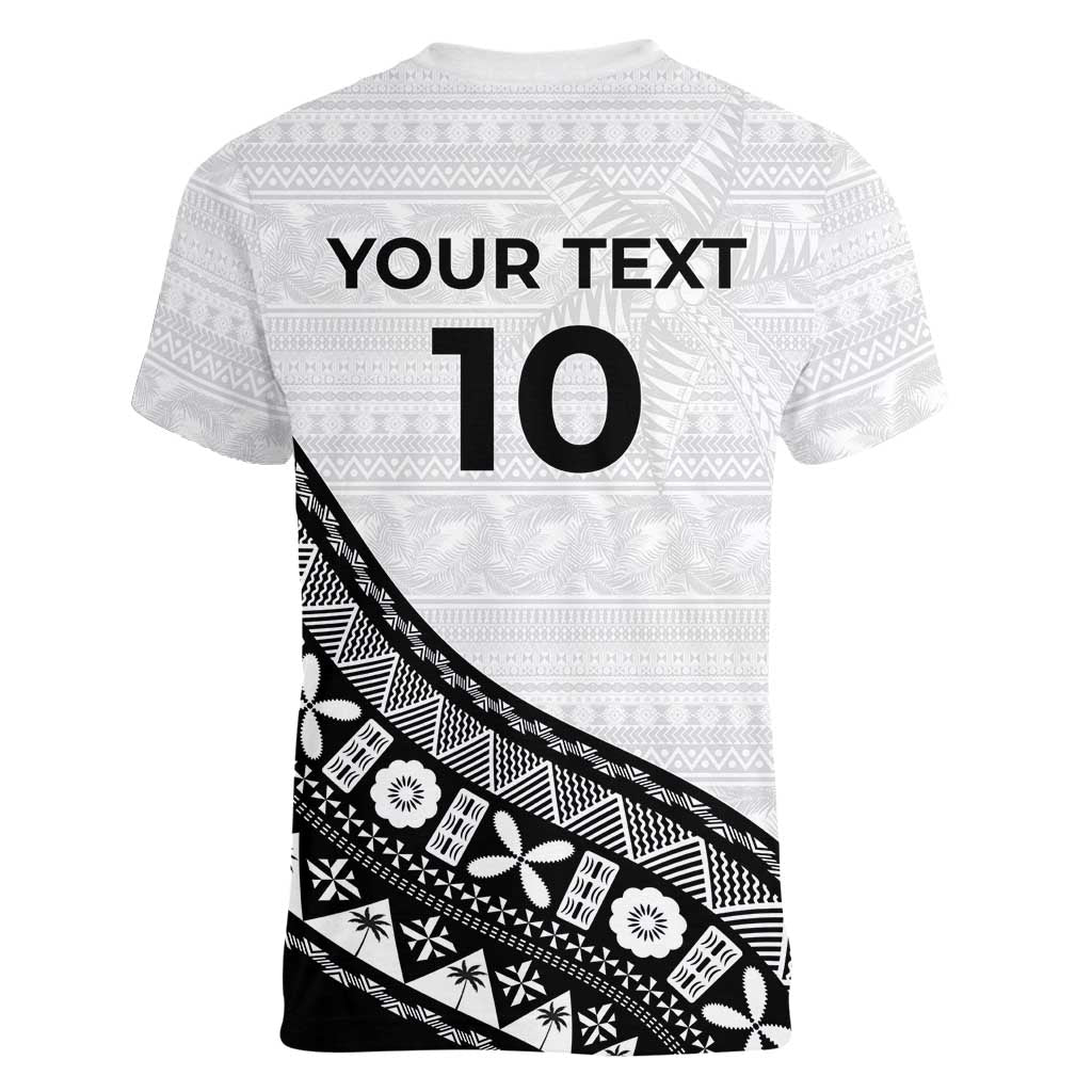 Custom Fijian Rugby Women V-Neck T-Shirt Tapa Pattern and Palm Tree Tribal LT03 - Polynesian Pride