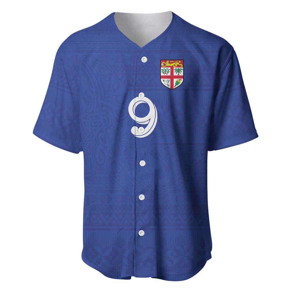 Custom Fijian Football Baseball Jersey Tapa Pattern and Shark Tribal LT03 Blue - Polynesian Pride