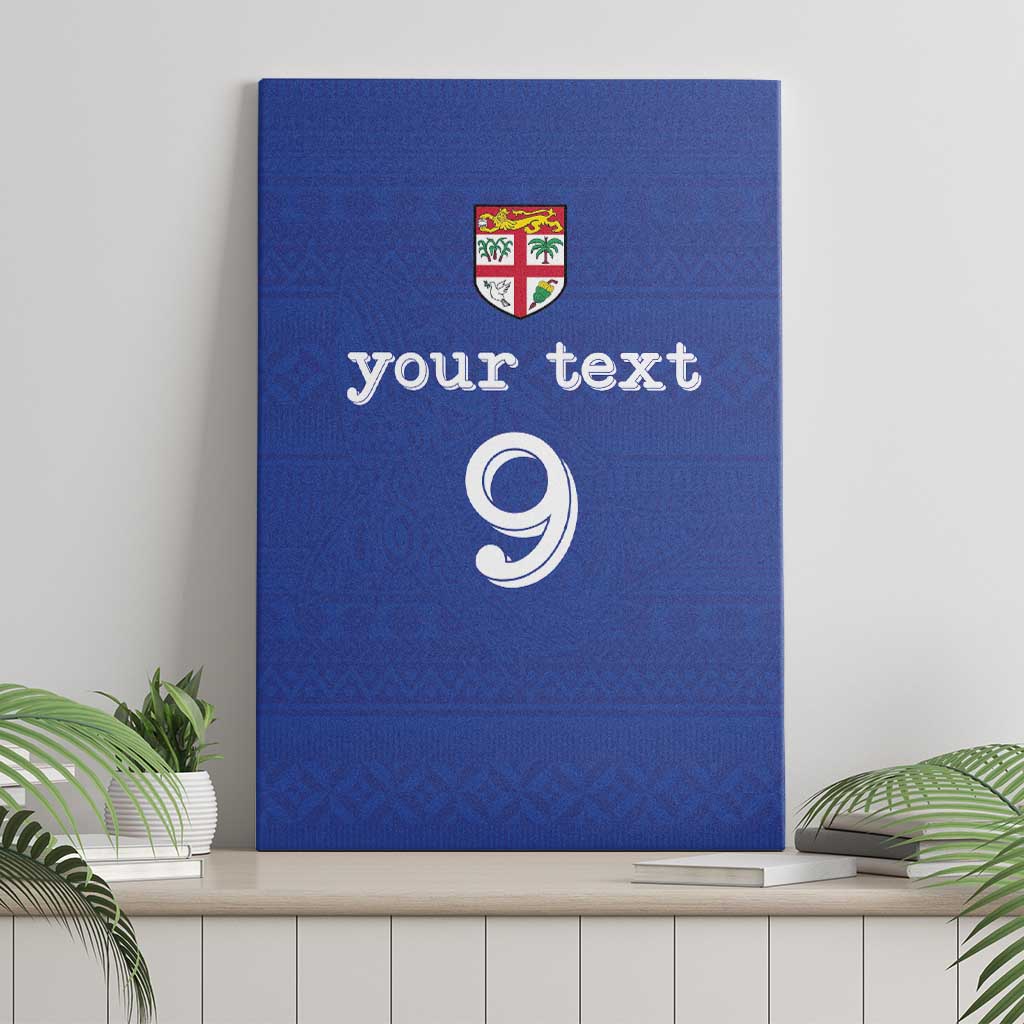 Custom Fijian Football Canvas Wall Art Tapa Pattern and Shark Tribal