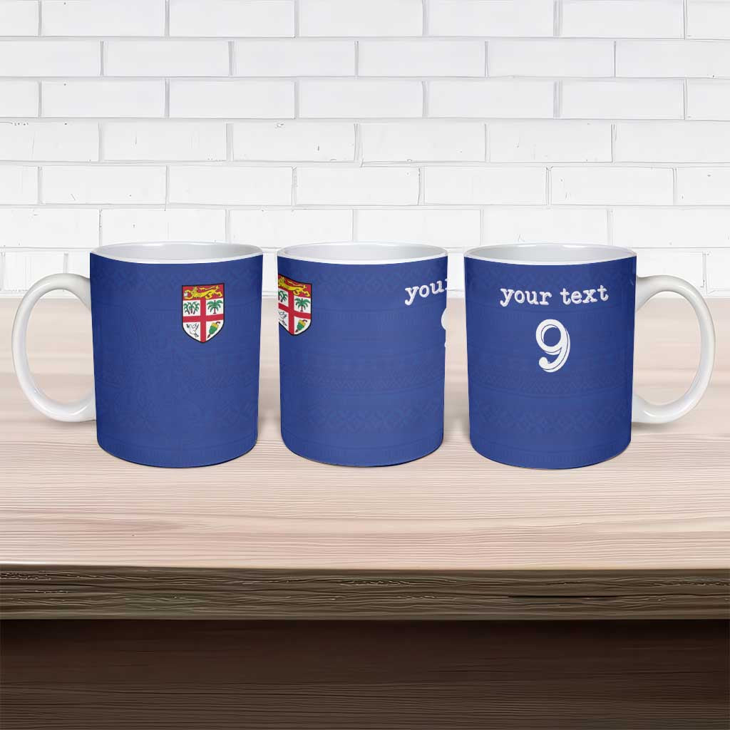 Custom Fijian Football Ceramic Mug Tapa Pattern and Shark Tribal