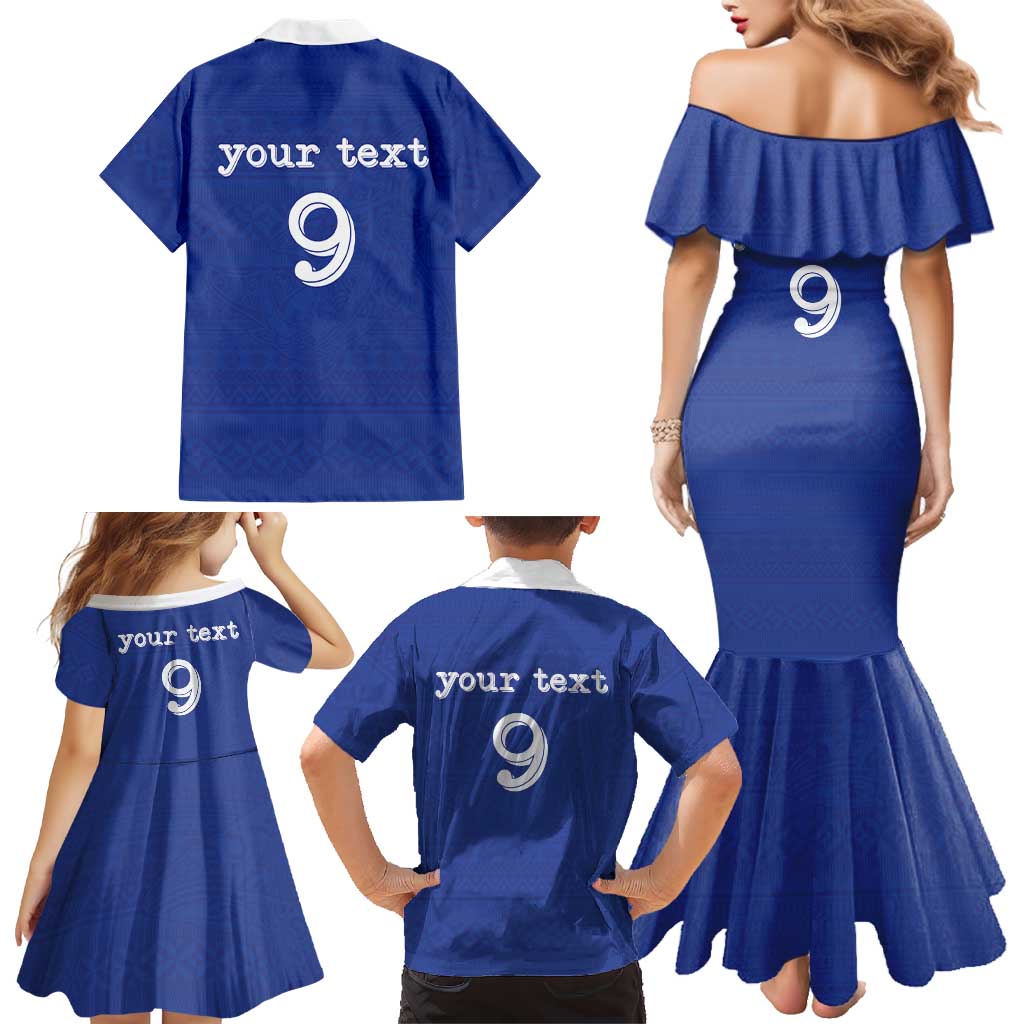 Custom Fijian Football Family Matching Mermaid Dress and Hawaiian Shirt Tapa Pattern and Shark Tribal