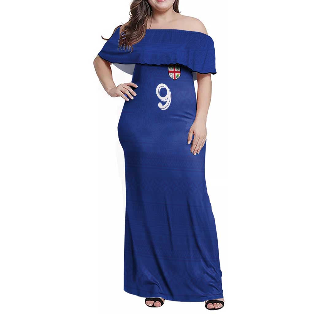 Custom Fijian Football Family Matching Off Shoulder Maxi Dress and Hawaiian Shirt Tapa Pattern and Shark Tribal