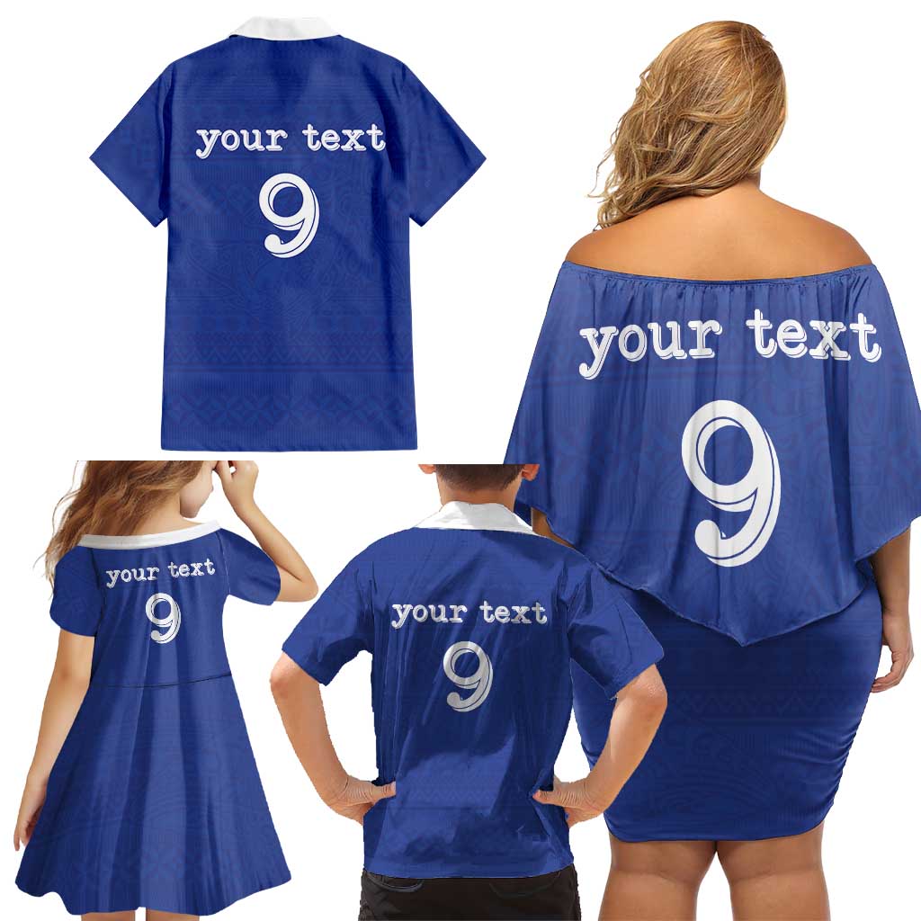 Custom Fijian Football Family Matching Off Shoulder Short Dress and Hawaiian Shirt Tapa Pattern and Shark Tribal LT03 - Polynesian Pride