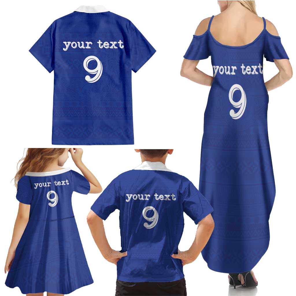 Custom Fijian Football Family Matching Summer Maxi Dress and Hawaiian Shirt Tapa Pattern and Shark Tribal