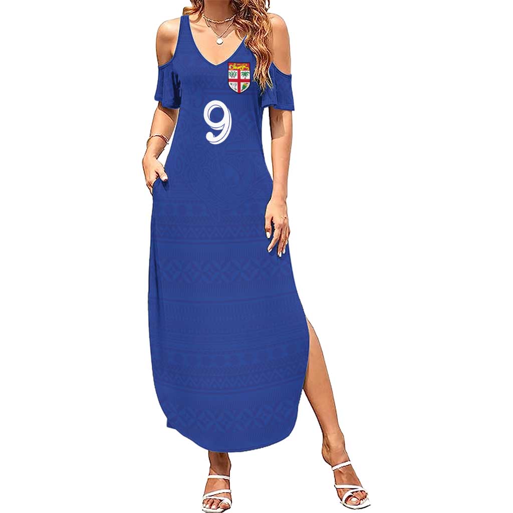 Custom Fijian Football Family Matching Summer Maxi Dress and Hawaiian Shirt Tapa Pattern and Shark Tribal